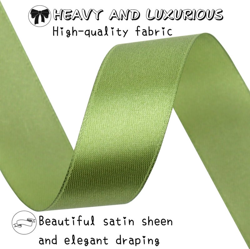 Riunbb Olive Green Solid Satin Ribbon 1 Inch 50 Yards Solid Polyester Fabric Ribbon for Gift Wrapping Wedding Christmas Baby Shower Birthday Party Decoration Handmade Immortal Flower Craft - Image 3